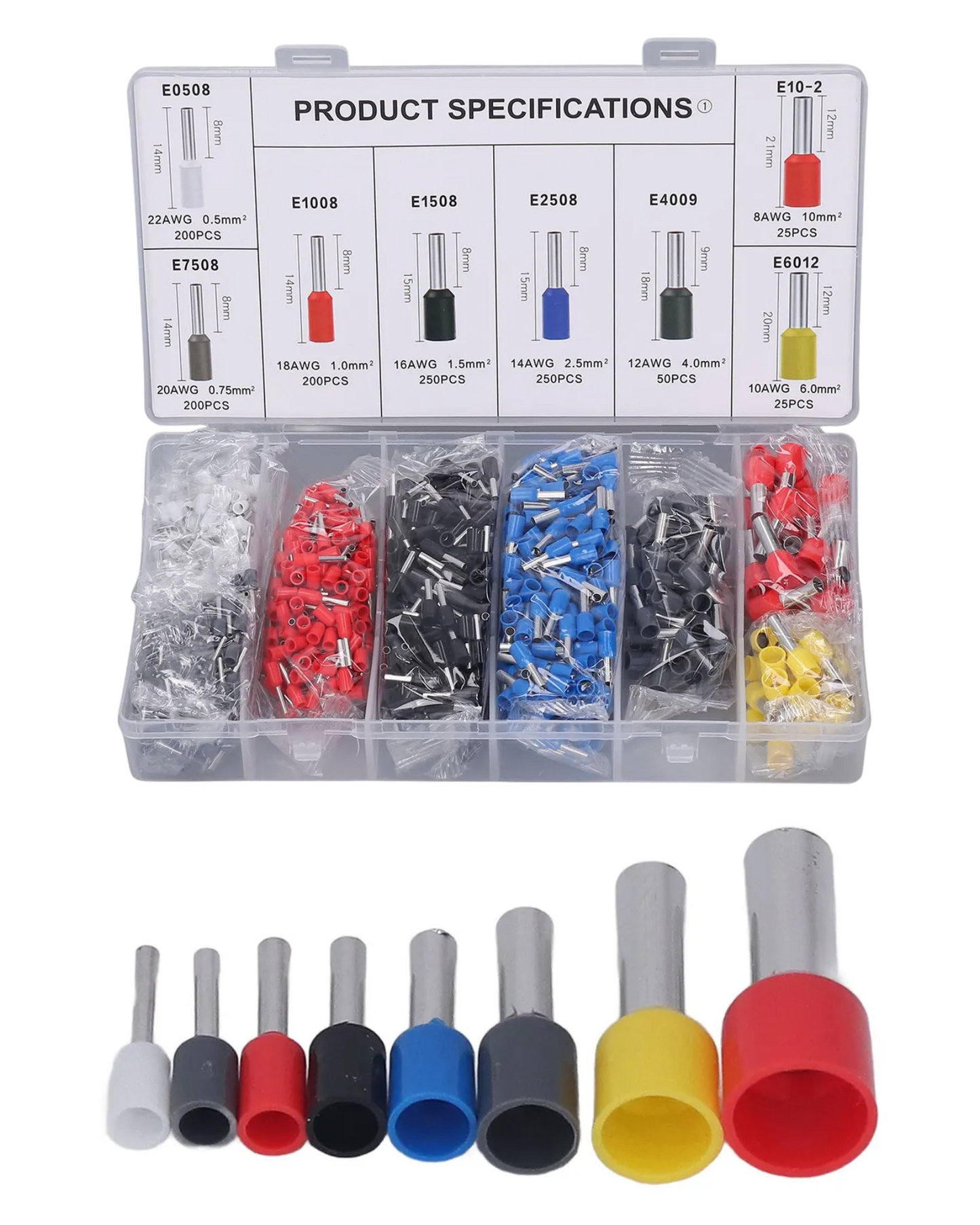 Kit de Terminales Tipo Ferrul Varias Medidas 1200 piezas
