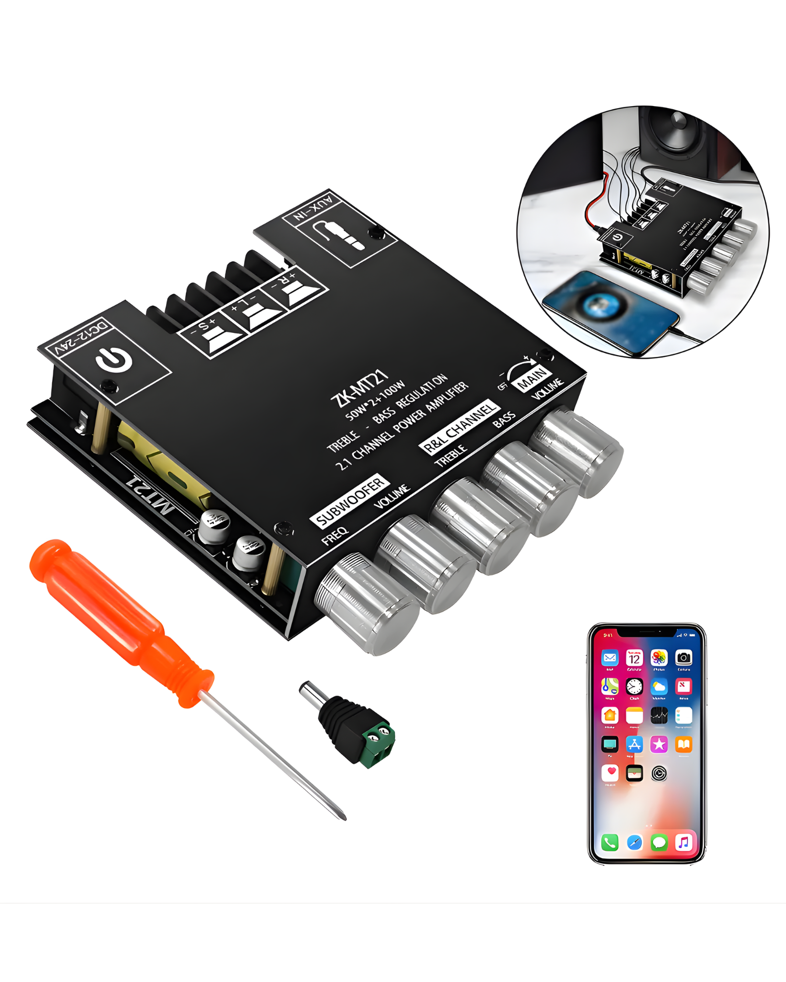 Amplificador bluetooth 2.1 canales | Placa amplificada estereo 50W + 5 –  Componentes Electronicos Aragon, image size:1600x2000