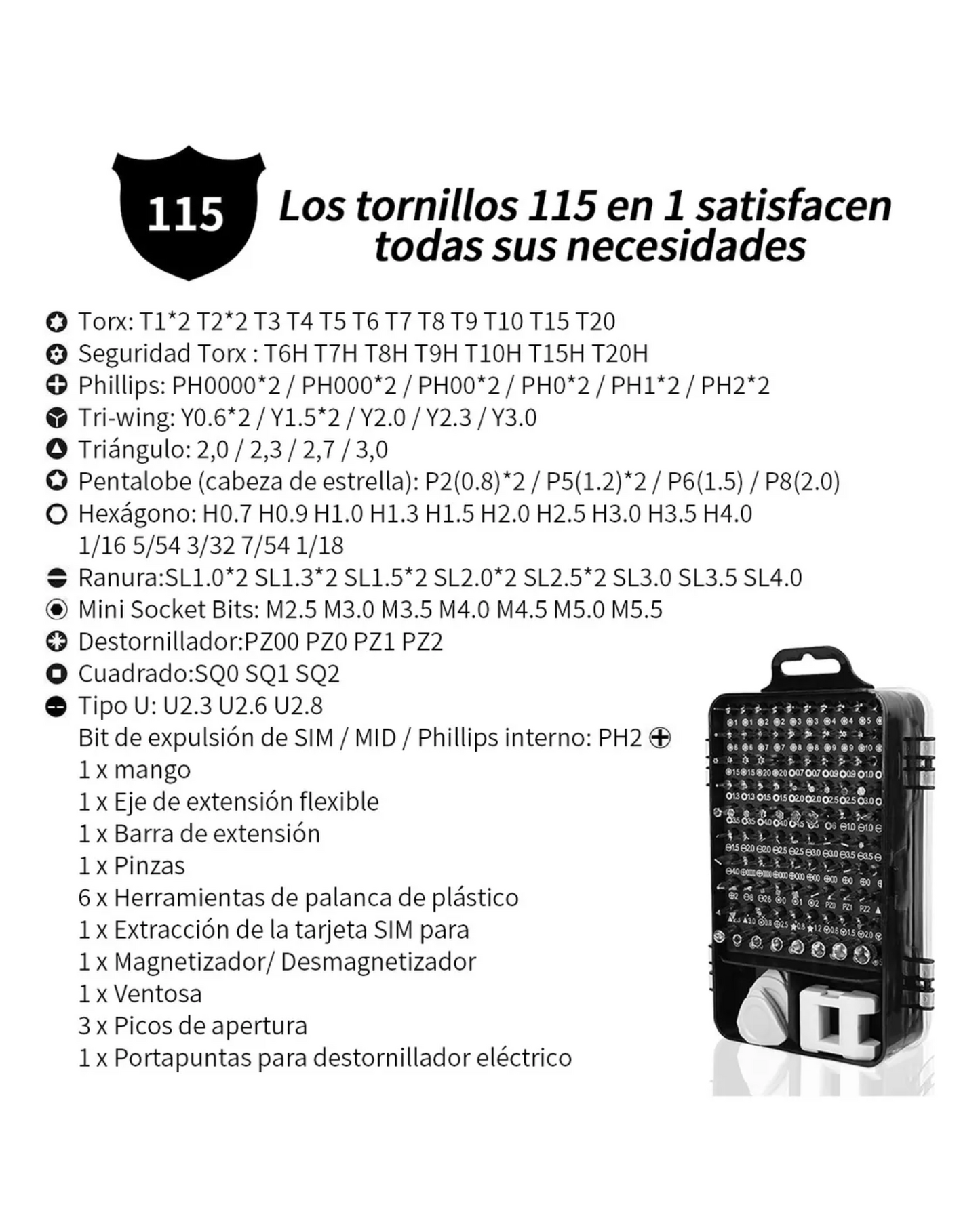 Kit de desarmadores multiusos 115 piezas | Juego de destornilladores de precision