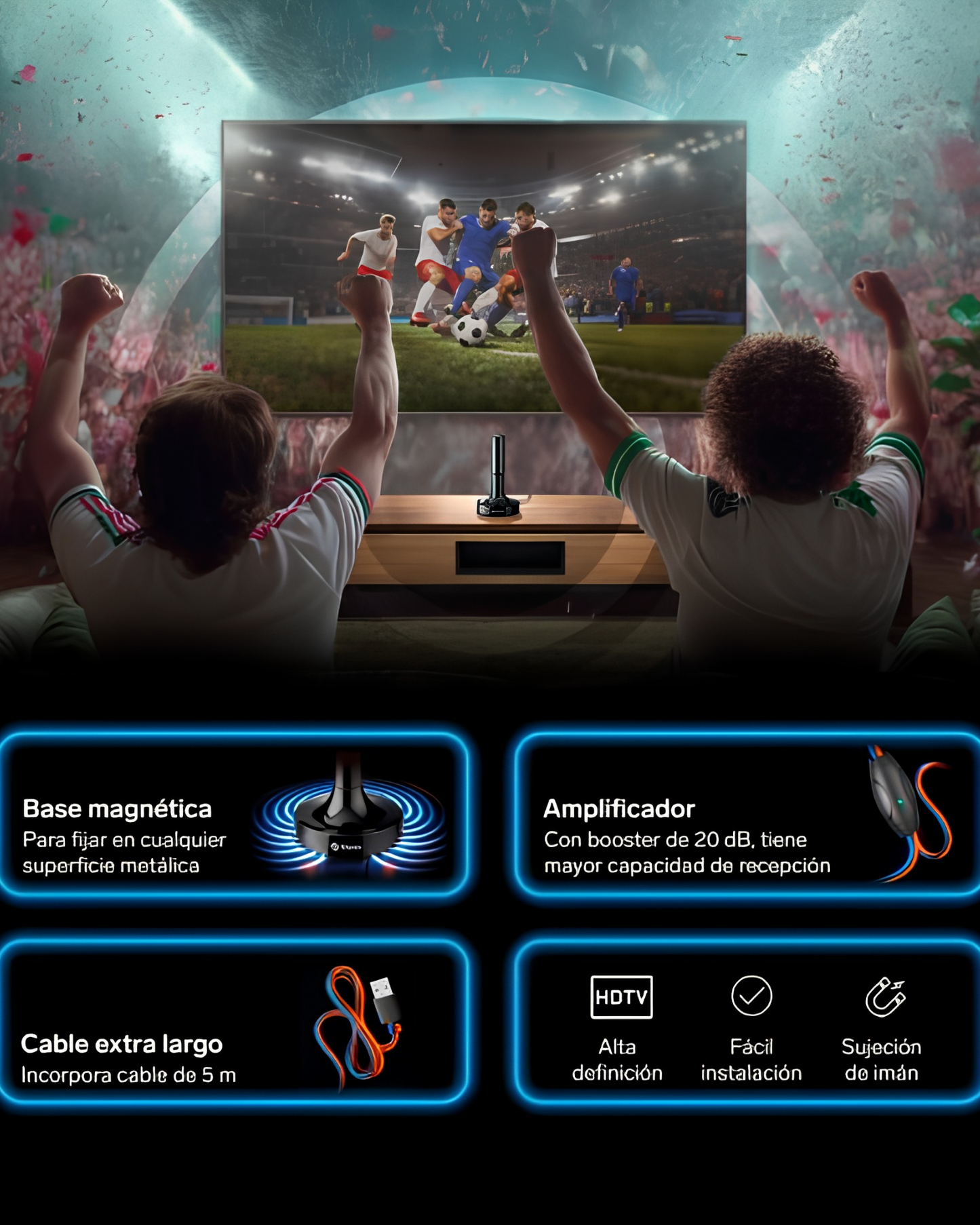 Antena Para Televisión Con Imán y Booster ANT-9018