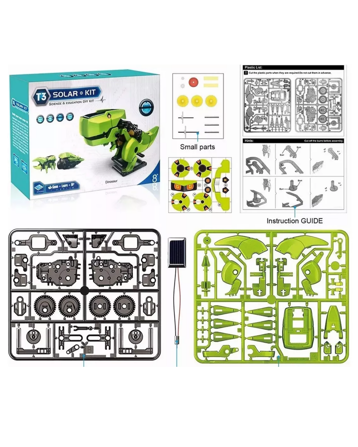 Kit escolar 3 en 1 | Kit solar armable para ninos | Dinosaurio Insecto Camion