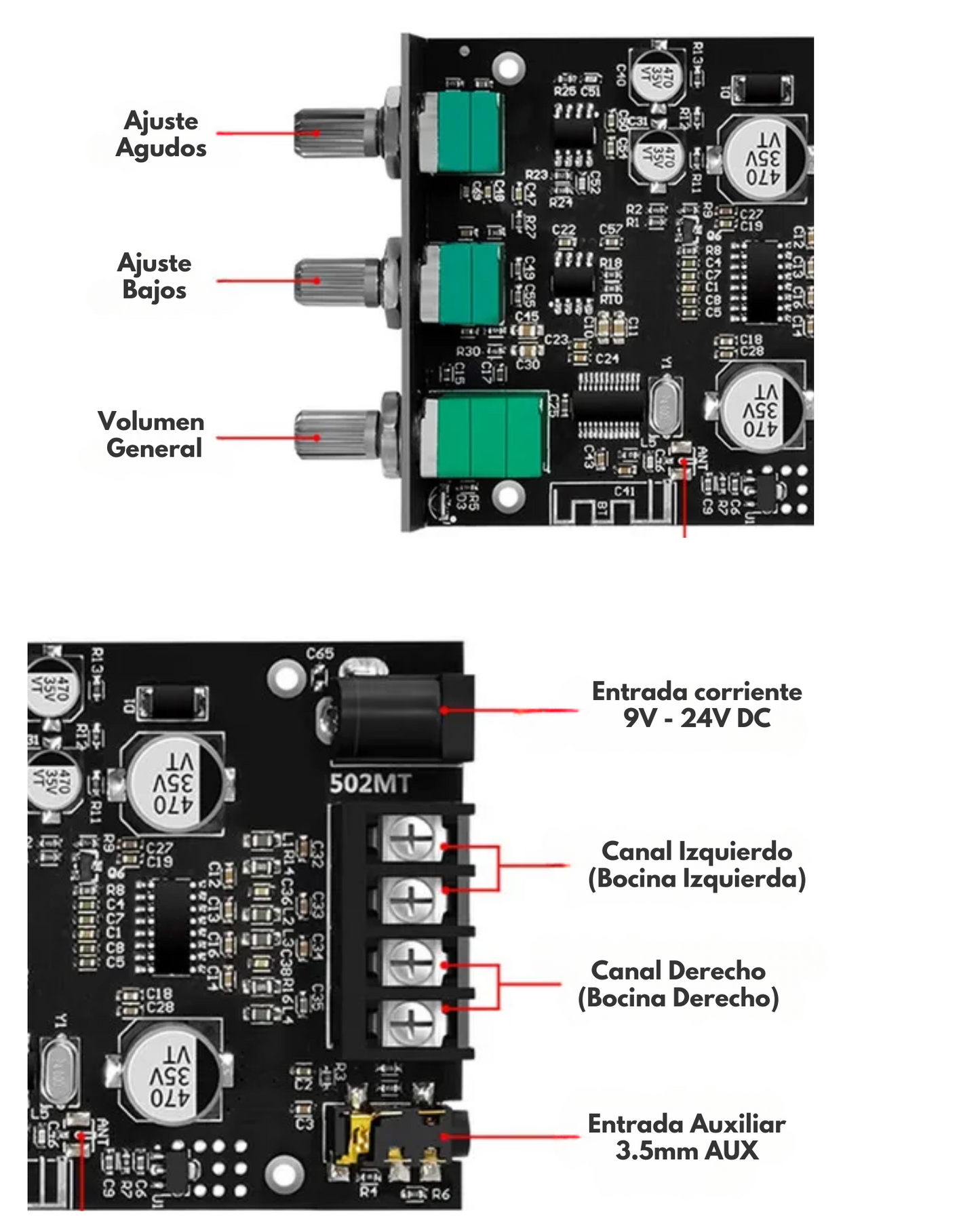 Amplificador bluetooth 2 canales | Placa amplificada estereo 50W + 50W ZK-502MT