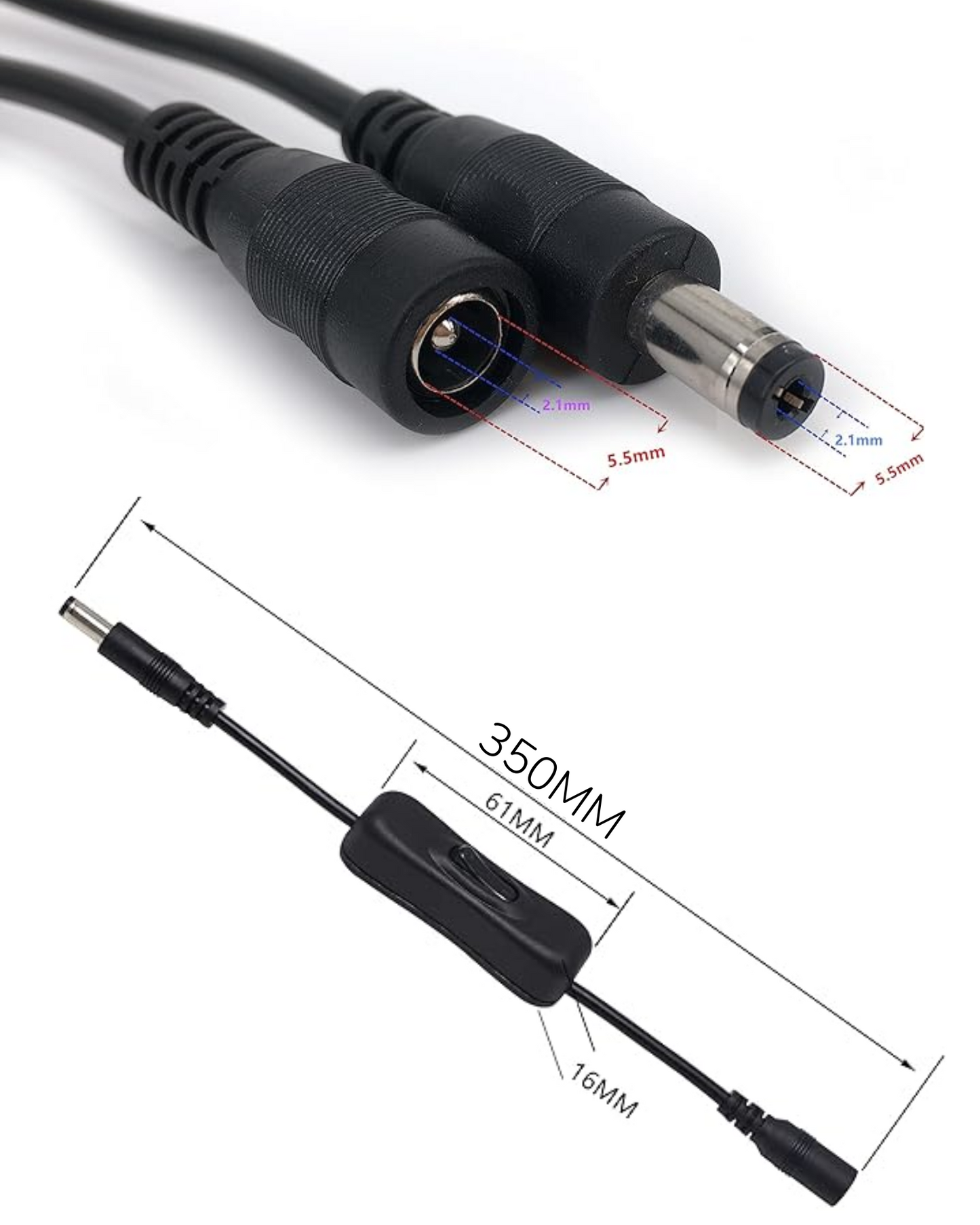 Apagador Para Tira LED | Switch Botón en Línea Conector 2.1mm