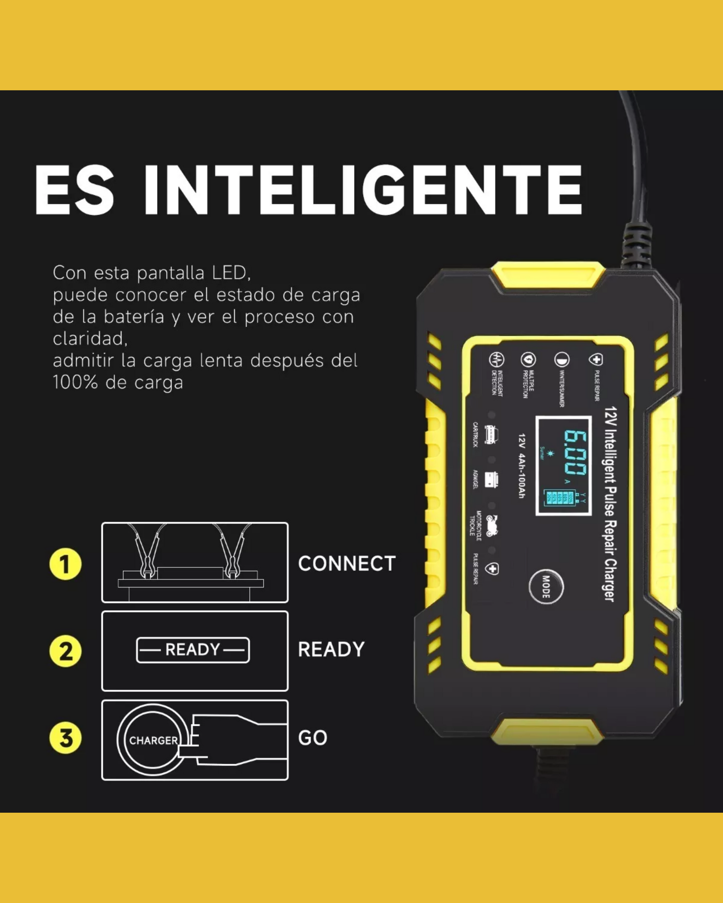 Cargador para Baterías Inteligente de Automóvil y Motocicleta 12v