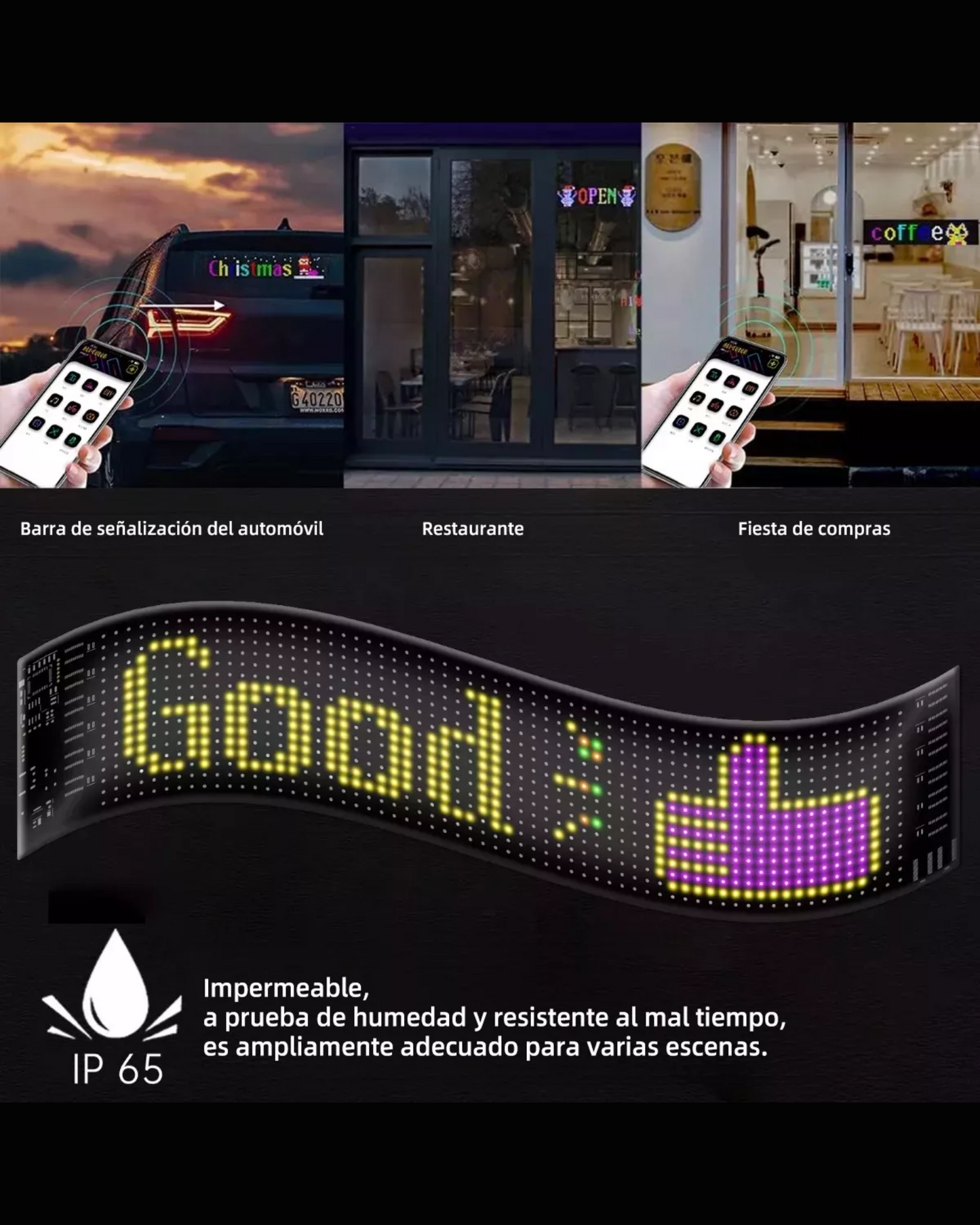 Letrero de ojos programable 120mm x 590mm | Letrero para parabrisas y medallón