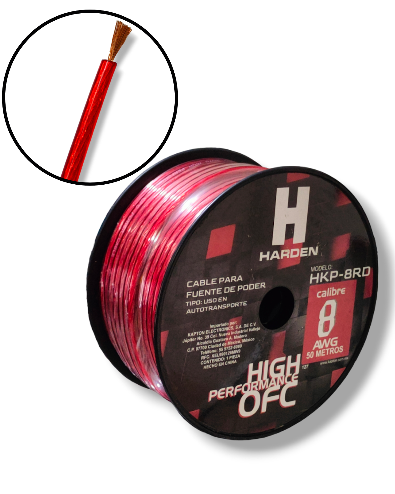 Cable de Corriente para Fuente de Audio Automotriz Calibre 8AWG