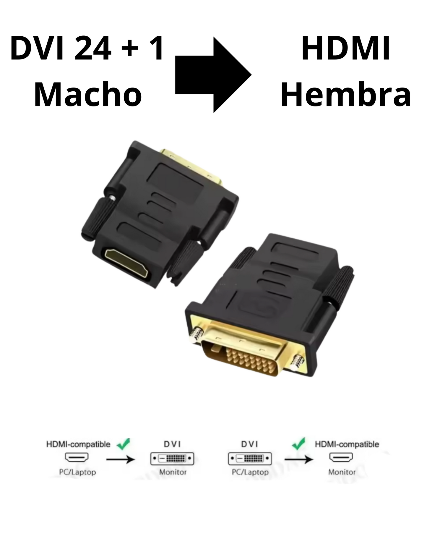 Adaptador Unidireccional Macho DVI a Hembra HDMI