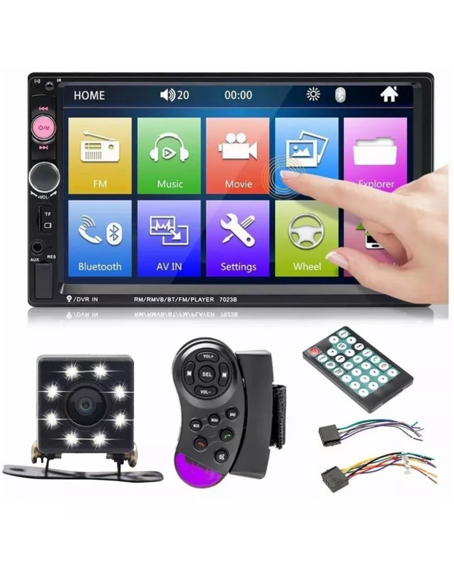 Estéreo Automotriz Pantalla con Control y Cámara de Reversa Mirror Link 7 pulgadas | Autoestereo de pantalla Bluetooth USB AUX