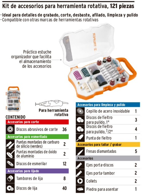 Accesorios Truper para Herramienta Rotativa 122 piezas MOTO-KIT-121 HER53