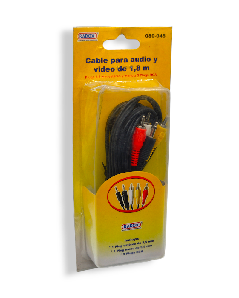 080-045 Cable para Audio y Video 2 Plug 3.5mm Stereo y Monoaural a 3 Plug RCA | Próximamente descontinuado