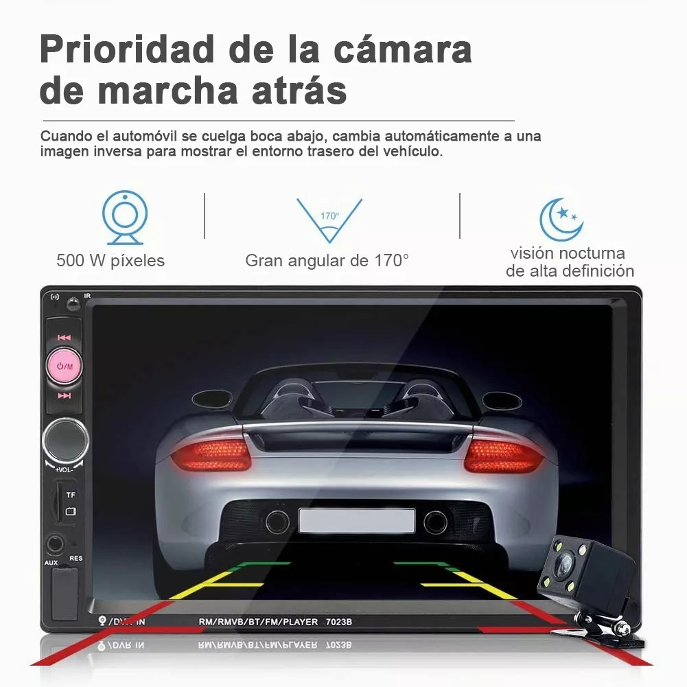 Estéreo Automotriz Pantalla con Control y Cámara de Reversa Mirror Link 7 pulgadas | Autoestereo de pantalla Bluetooth USB AUX