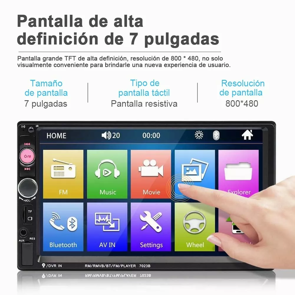 Estéreo Automotriz Pantalla con Control y Cámara de Reversa Mirror Link 7 pulgadas | Autoestereo de pantalla Bluetooth USB AUX