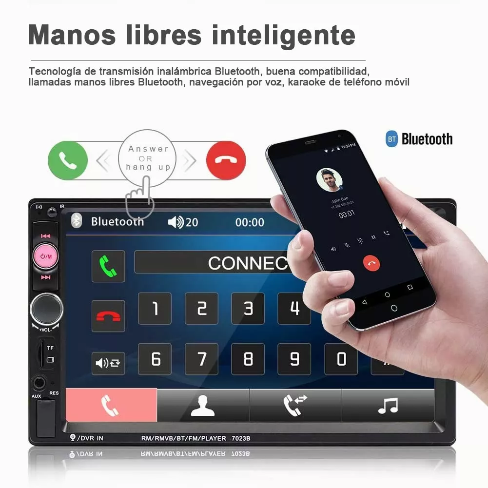 Estéreo Automotriz Pantalla con Control y Cámara de Reversa Mirror Link 7 pulgadas | Autoestereo de pantalla Bluetooth USB AUX
