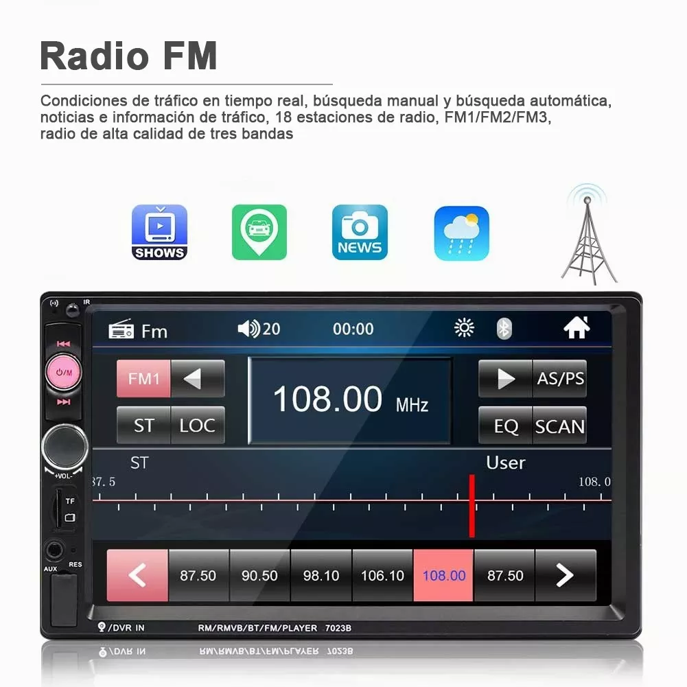 Estéreo Automotriz Pantalla con Control y Cámara de Reversa Mirror Link 7 pulgadas | Autoestereo de pantalla Bluetooth USB AUX