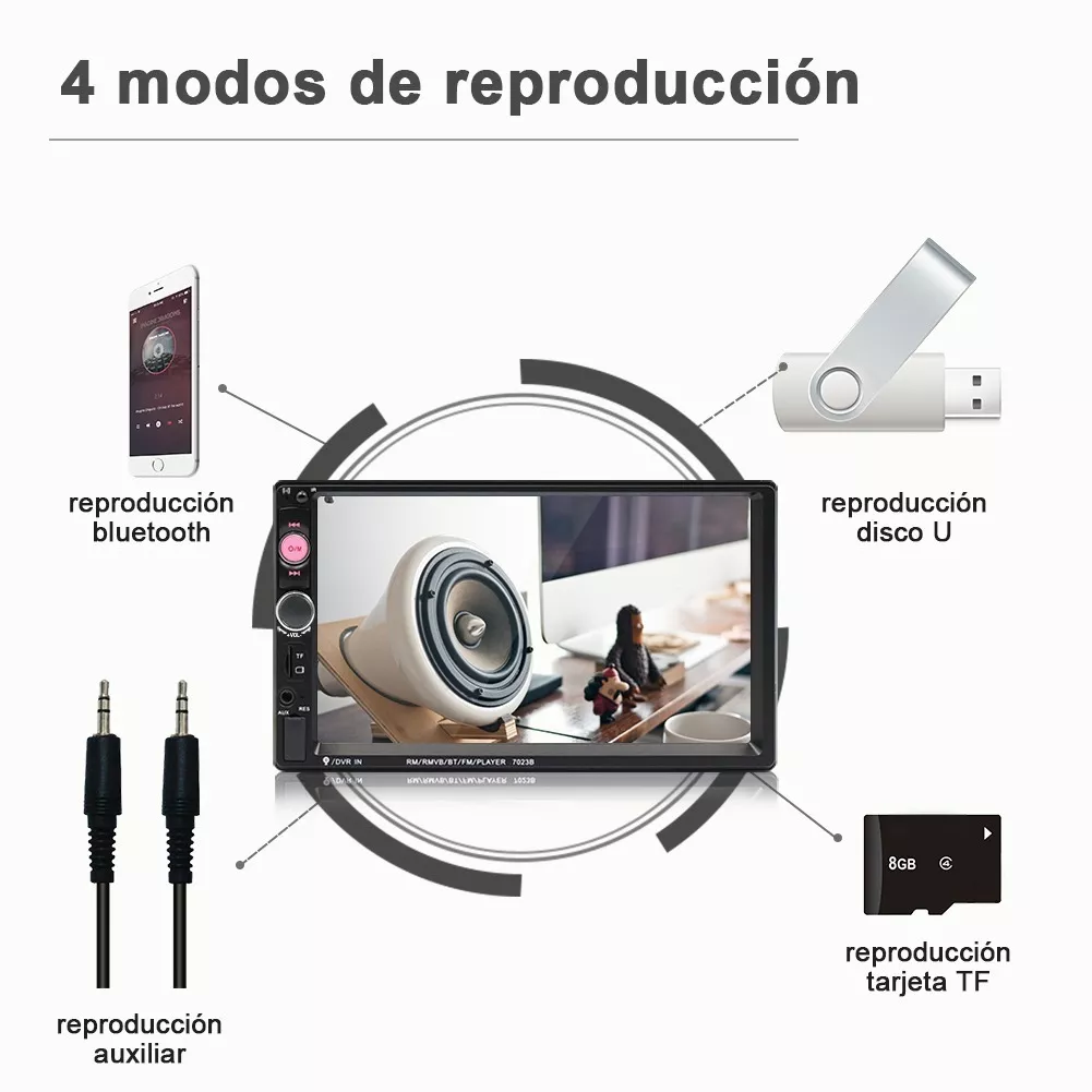 Estéreo Automotriz Pantalla con Control y Cámara de Reversa Mirror Link 7 pulgadas | Autoestereo de pantalla Bluetooth USB AUX