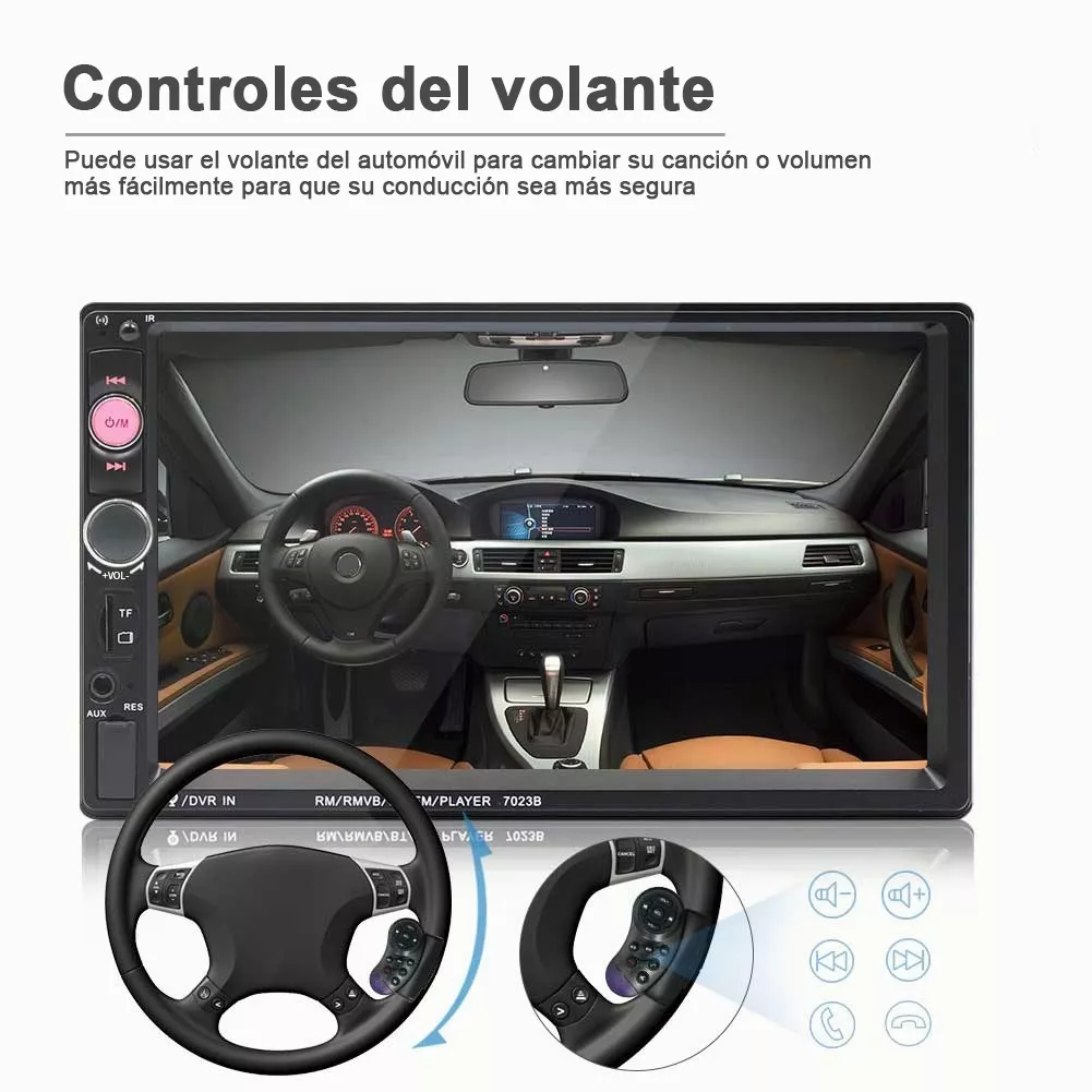 Estéreo Automotriz Pantalla con Control y Cámara de Reversa Mirror Link 7 pulgadas | Autoestereo de pantalla Bluetooth USB AUX