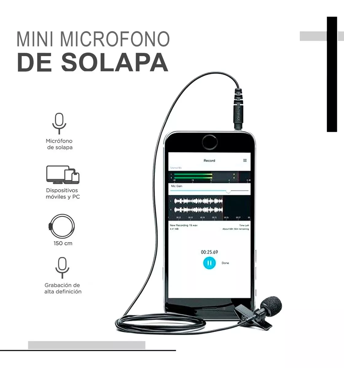 Microfono de solapa 3.5mm para Celular 1.5m