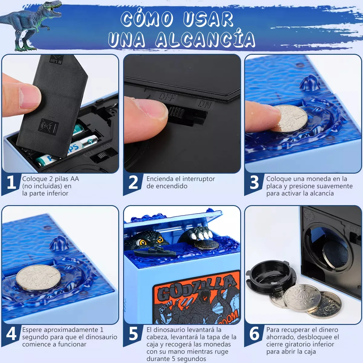 Alcancia electronica de dinosaurio tipo Godzilla