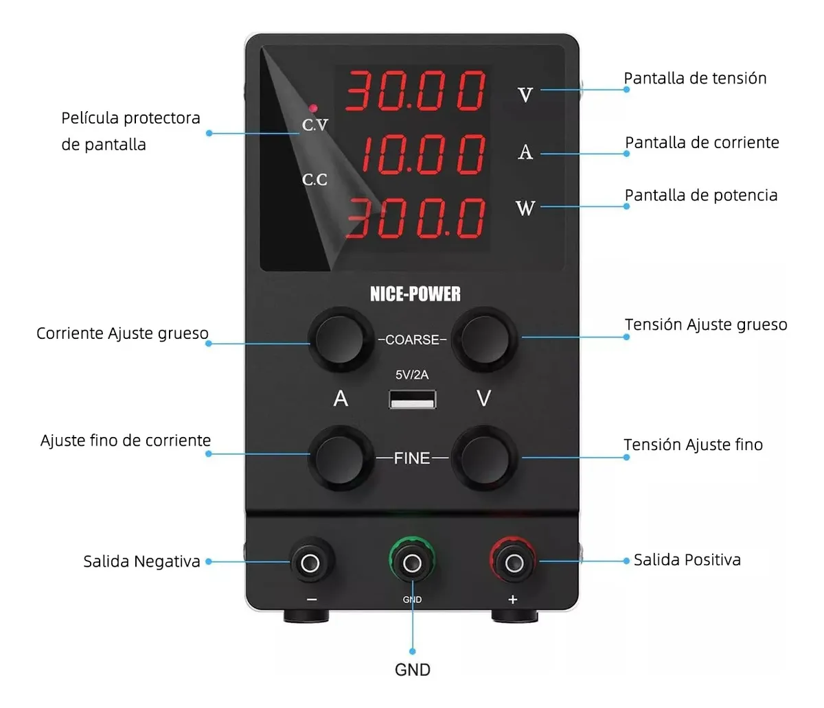 Fuente de Alimentación Variable 30V 10A | Fuente regulada 0-30V 0-10A