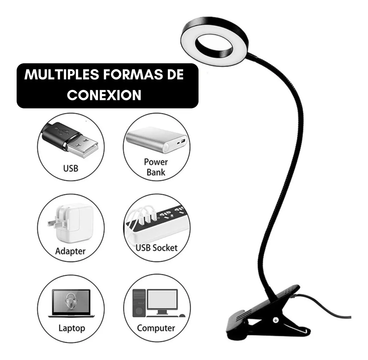 Lampara de Escritorio USB | Lampara de clip 3 tonos