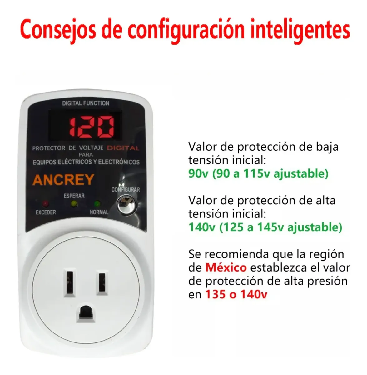 Protector de Voltaje para Refrigerador, Aire Acondicionado, Lavadoras, TV y PC | Regulador de corriente 1 contacto