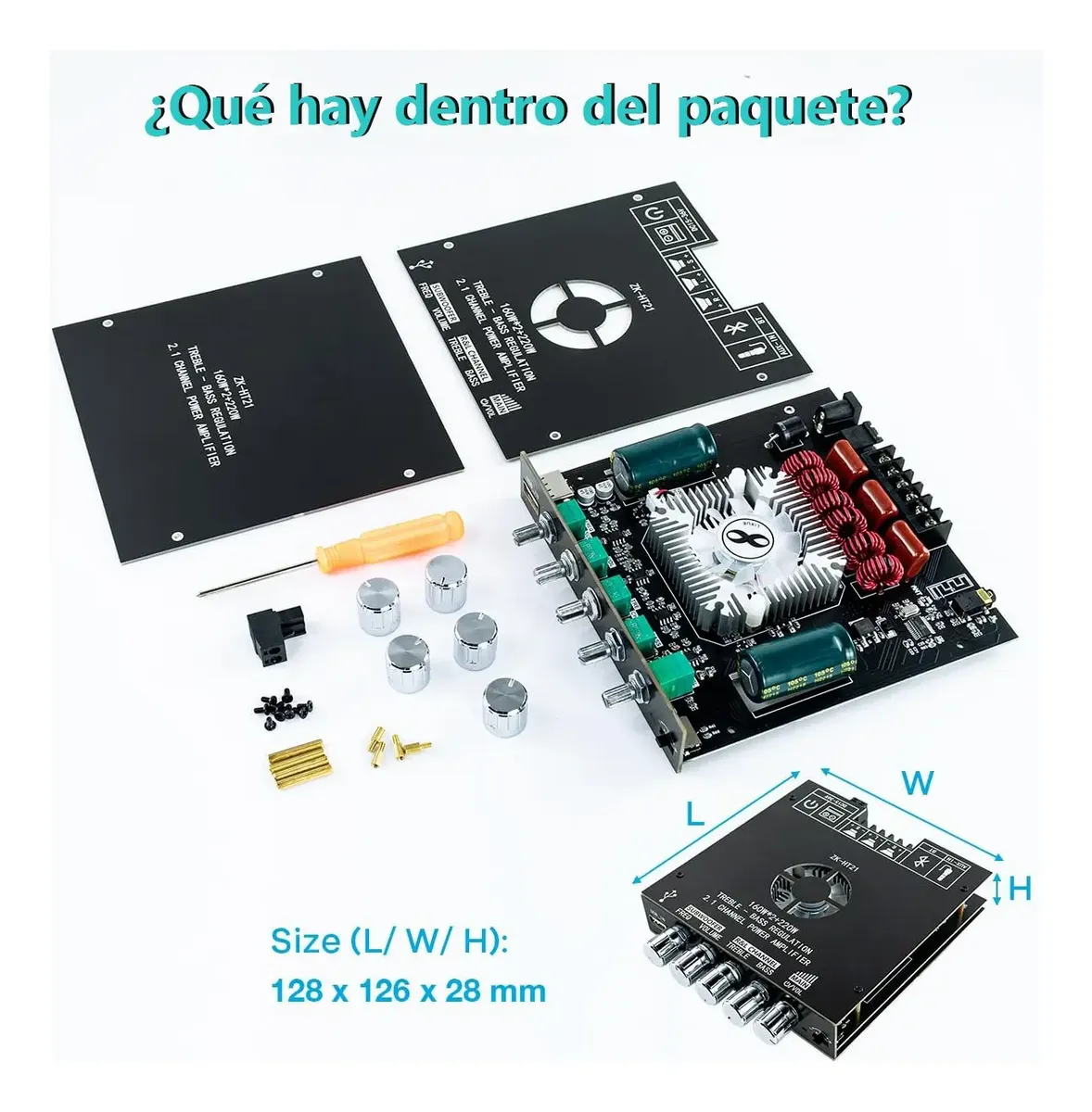 Amplificador bluetooth 2.1 canales 2x160W | Placa amplificada estereo 160W + 160W + 220W | ZK-HT21