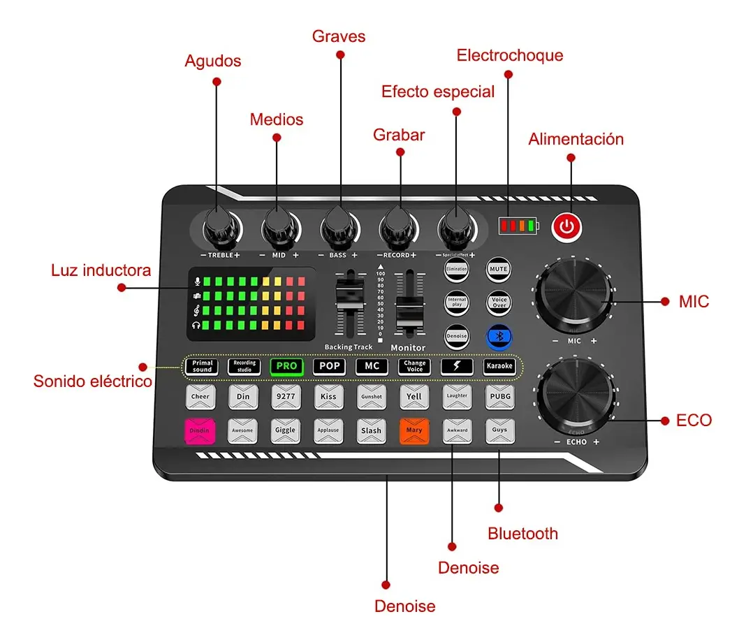 Tarjetas De Sonido Mezclador De Sonido Con Bluetooth F998 | Mezcladora de celular para podcast, grabaciones en vivo