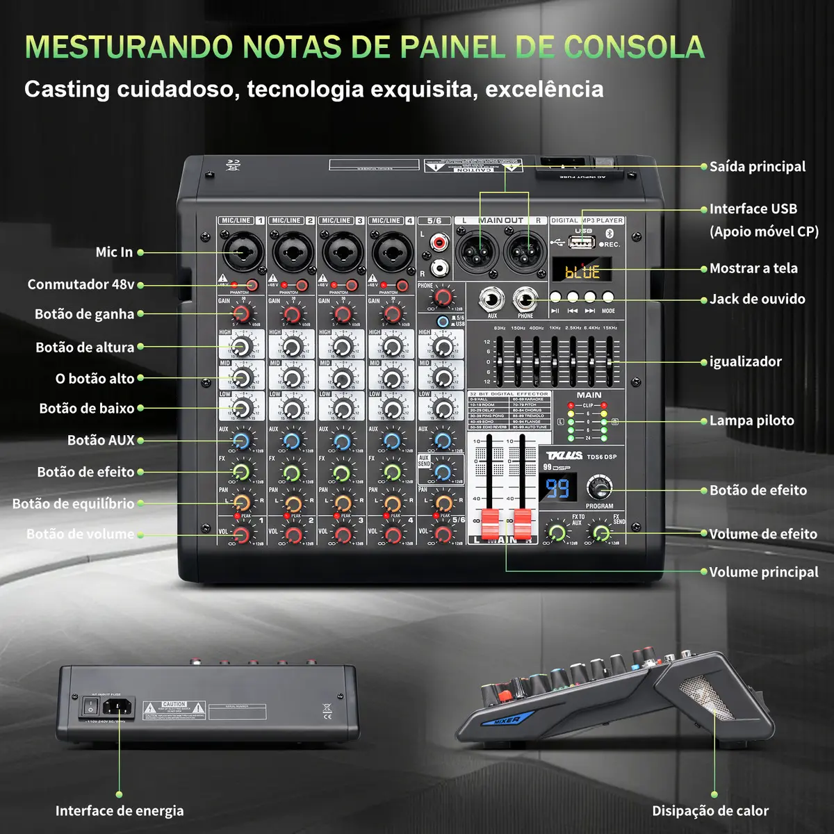 Mezcladora de Audio de 6 Canales 99DSP TKLBLS TDS6