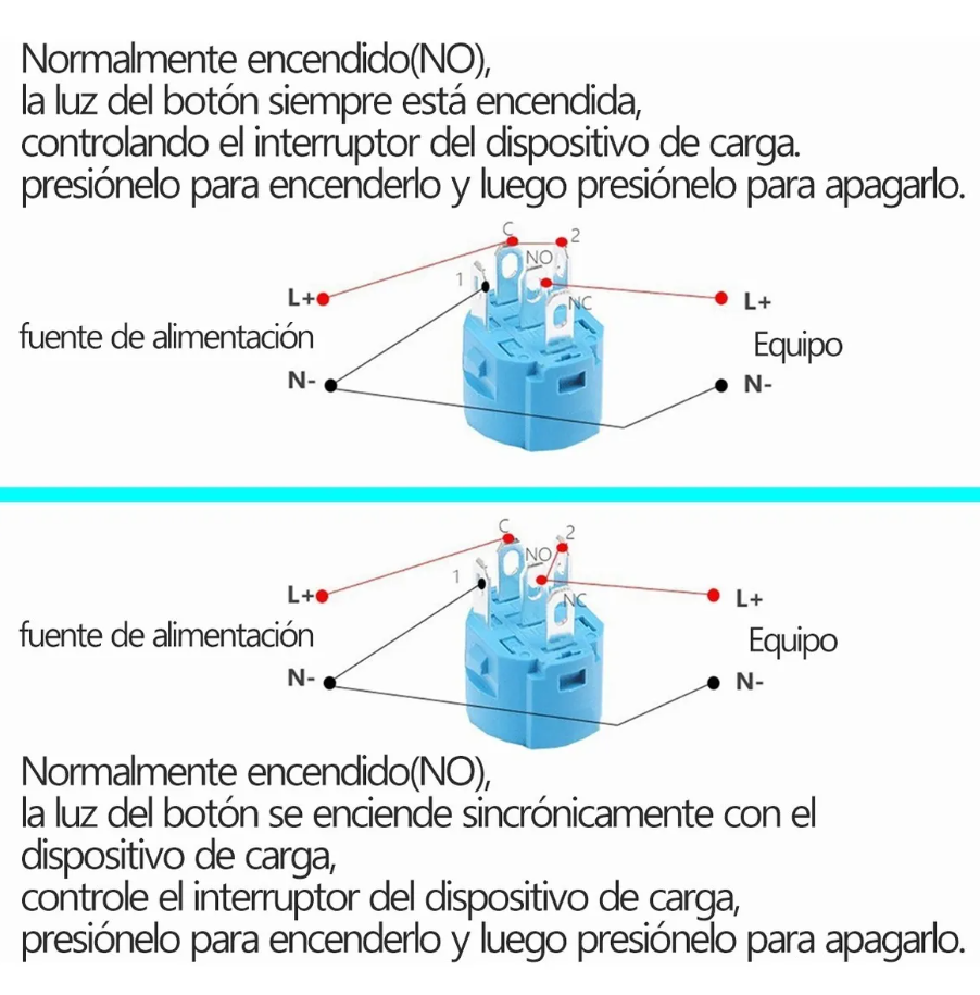 Switch Push Botón con enclave Redondo con Luz 5 Pines SWI53
