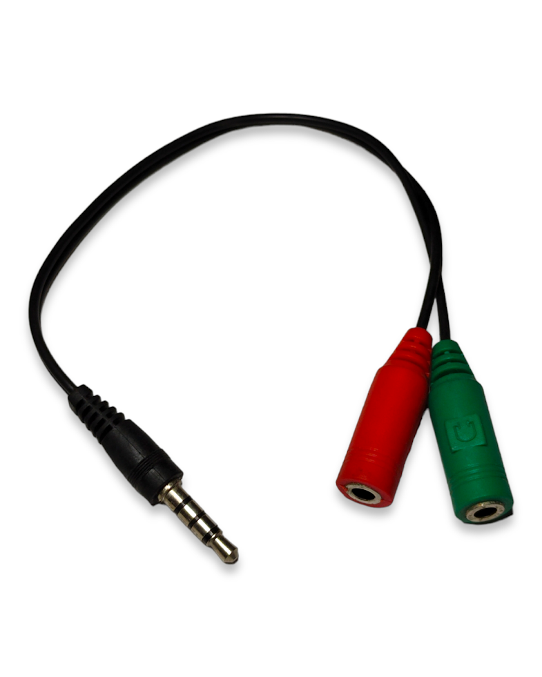 Adaptador "Y" Audífono y Micrófono 1 Plug 3.5mm a 2 Jack 3.5mm