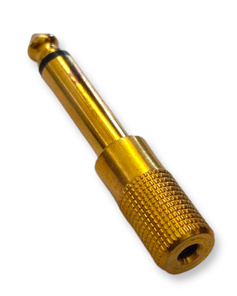 ADAPTADOR JACK STEREO 3.5mm a PLUG STEREO 1/4, metal dorado