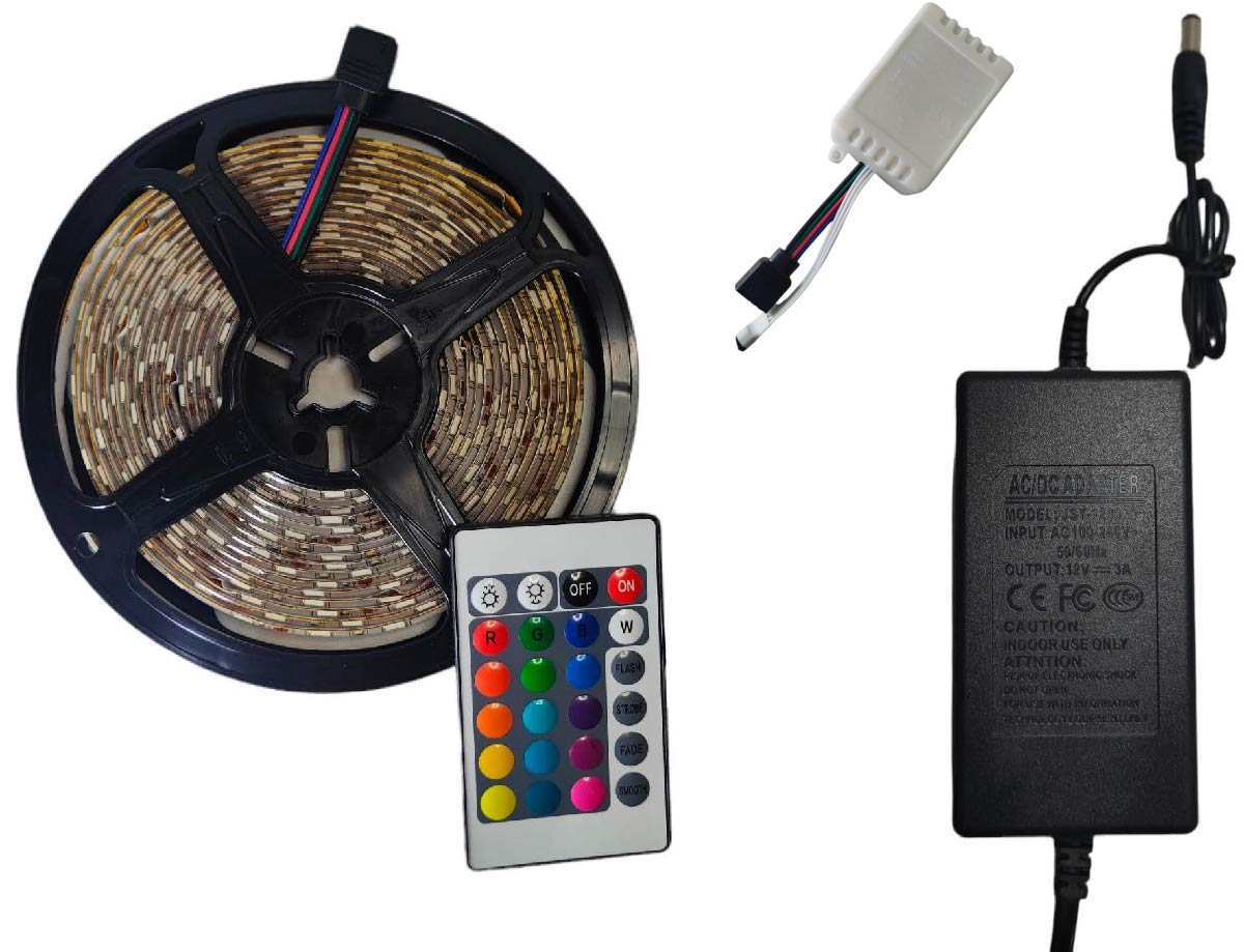 Rollo de Tira LED RGB Multicolor 5m | Cambio de colores | Incluye Fuente de Alimentación