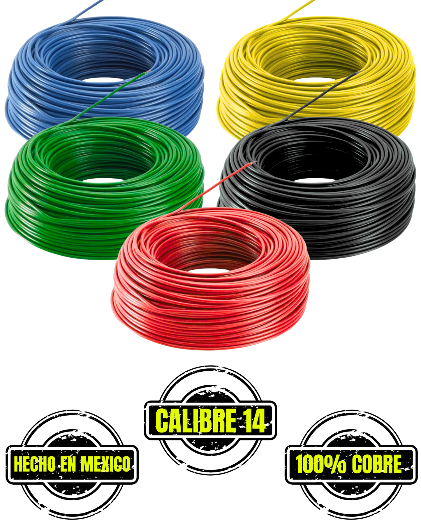 Cable unipolar calibre 14 Eléctrico Automotriz | Rollo 100 metros Cable 100% cobre 14AWG