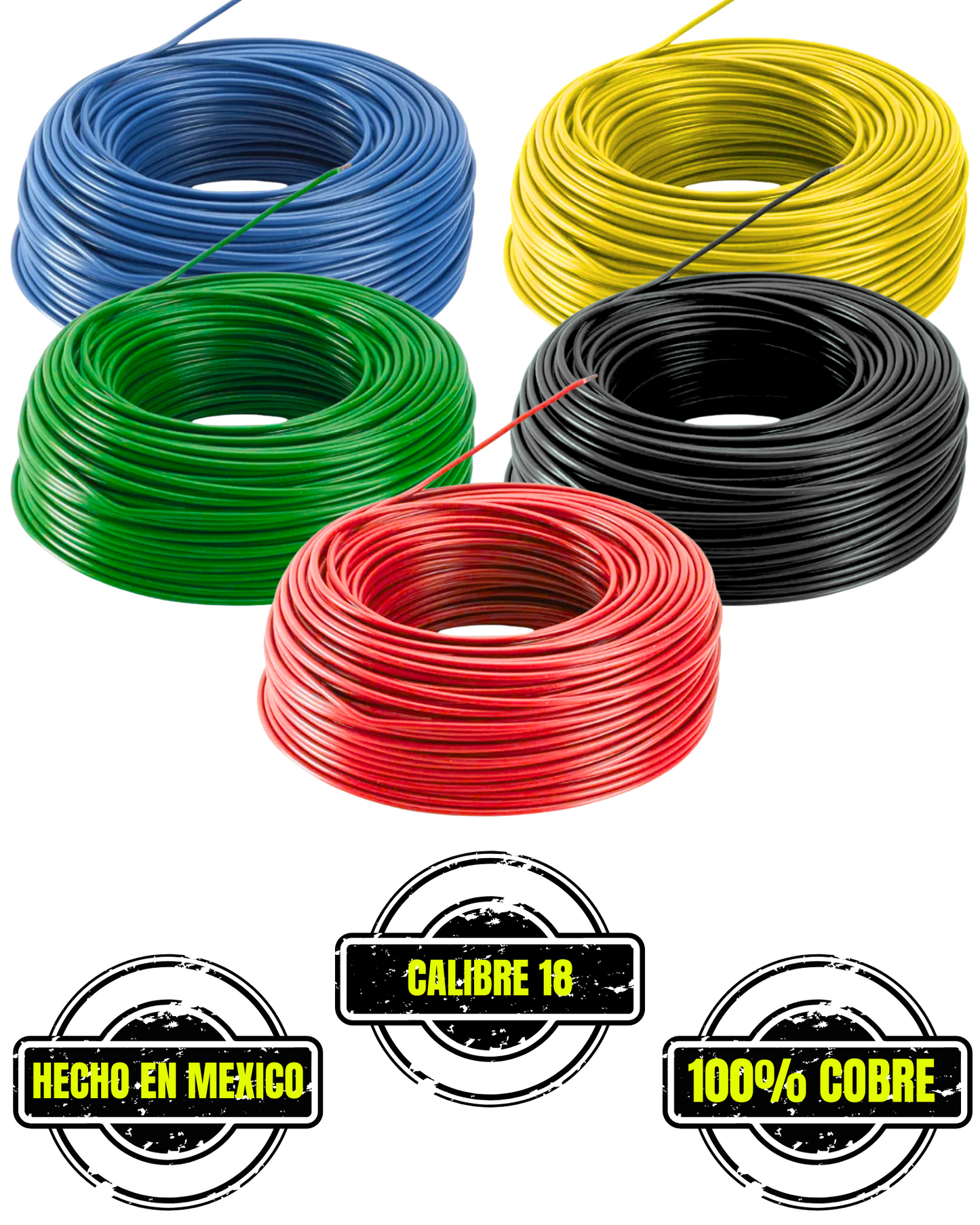 Cable unipolar calibre 18 Eléctrico Automotriz | Rollo 100 metros Cable 100% cobre 18AWG