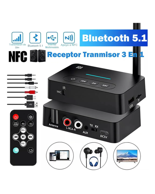 Receptor - Transmisor de audio Bluetooth | Receptor audio estereo Bluetooth 5.1 NFC