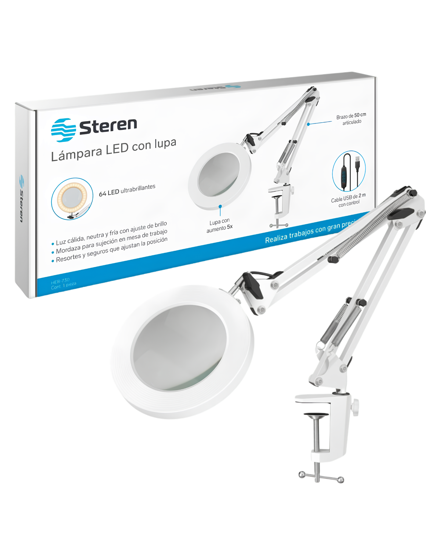 Lampara Led de Escritorio Con Lupa 3 Tonos de Luz HER-730