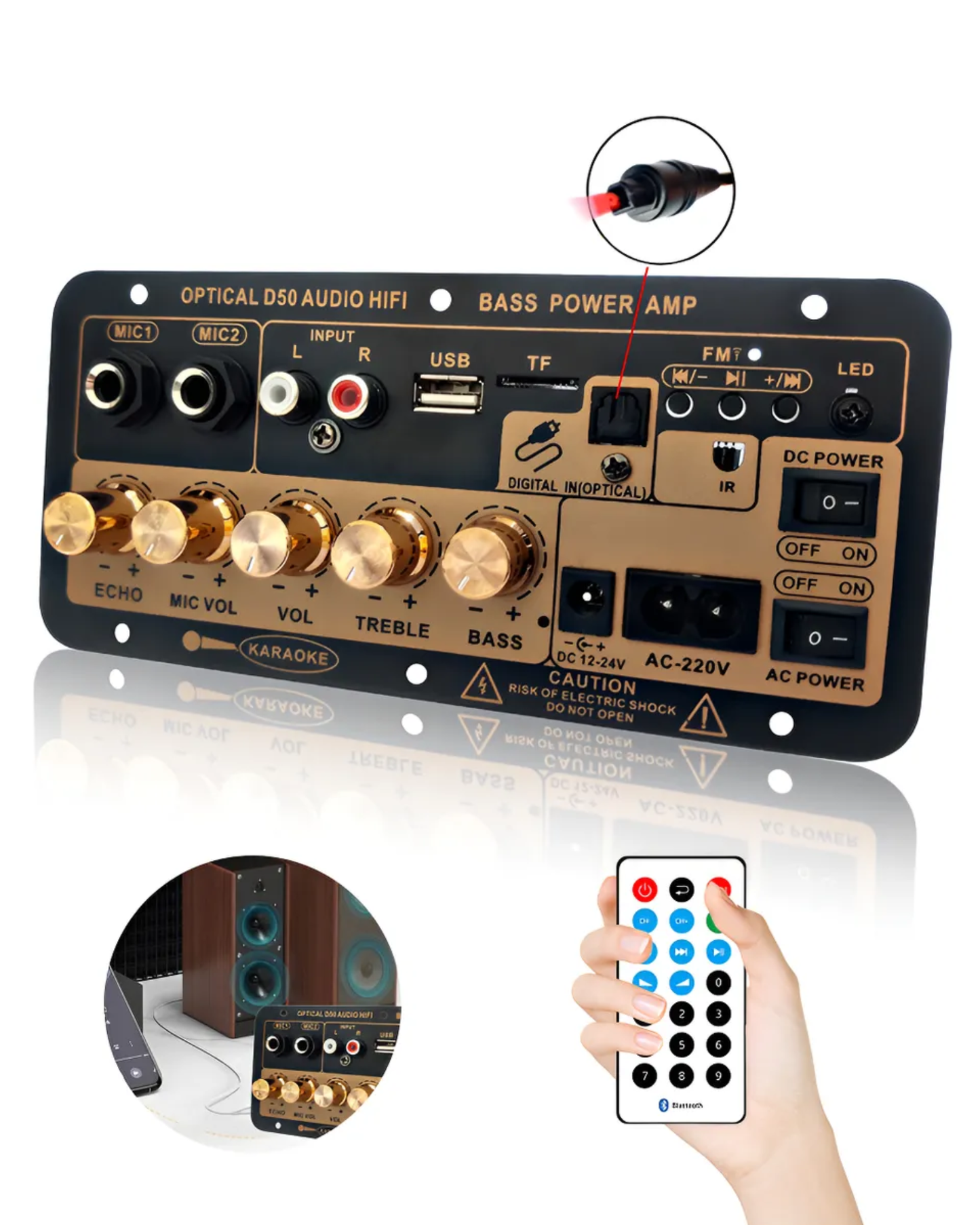 Placa Amplificada para bocina Audio Hifi 40W Dorado | Repuesto placa Óptico, Bluetooth 5.0