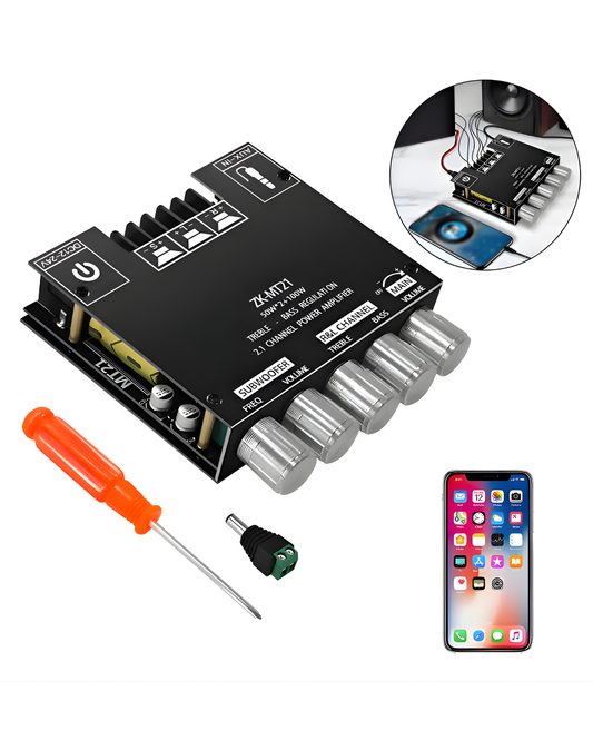 Amplificador bluetooth 2.1 canales | Placa amplificada estereo 50W + 50W + 100W ZK-MT21