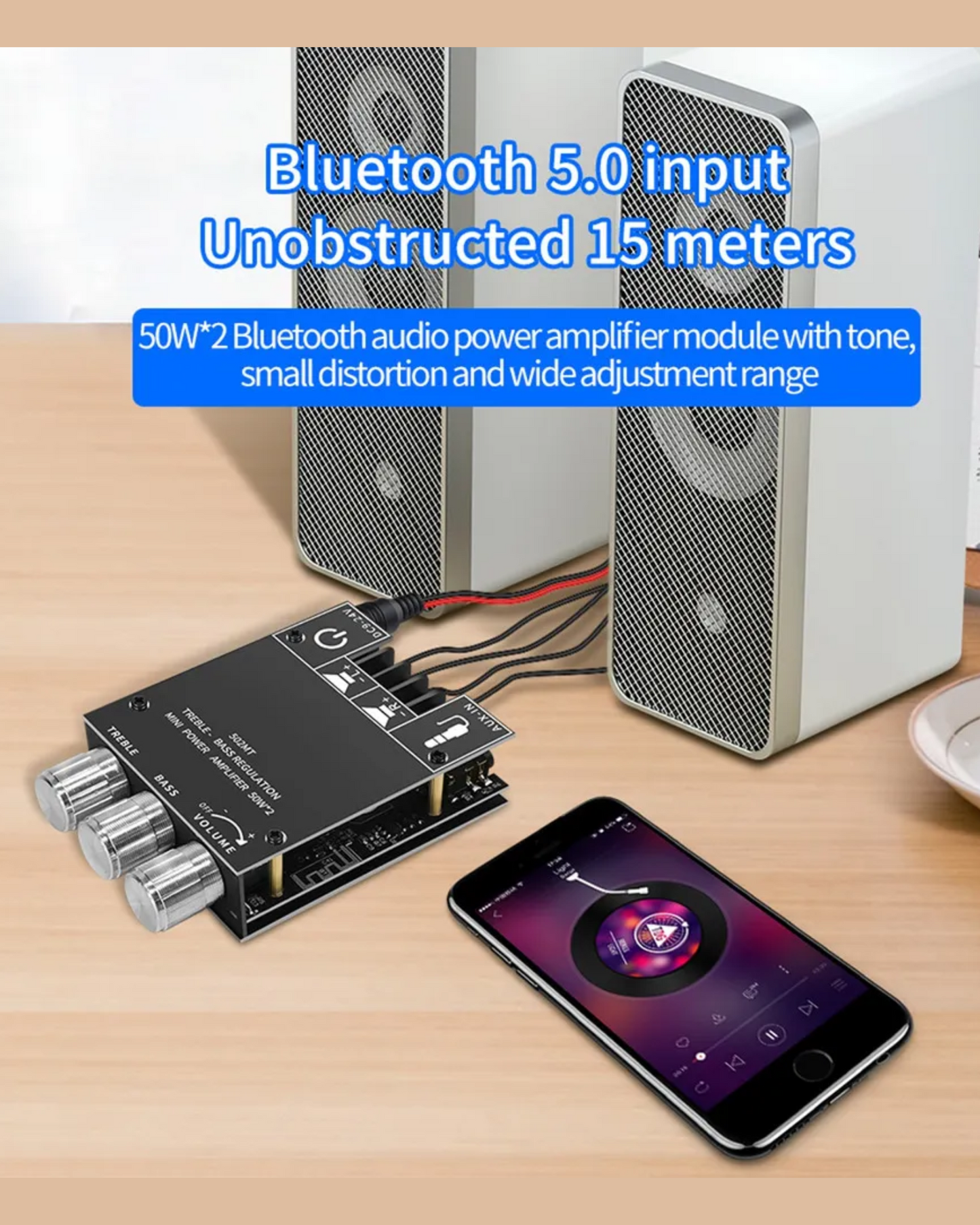 Amplificador bluetooth 2 canales | Placa amplificada estereo 50W + 50W ZK-502MT