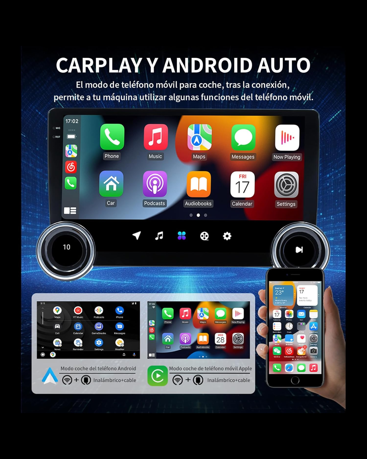Autoestereo pantalla 10" Android Auto y Carplay Inalambrico | Estereo de pantalla doble din Universal KP-RA937