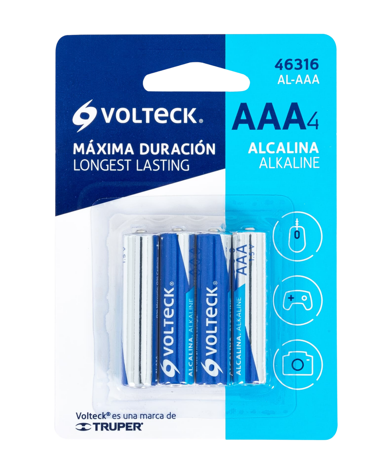 Pila Alcalina AAA | Blíster con 4 Baterías AAA Volteck AL-AAA