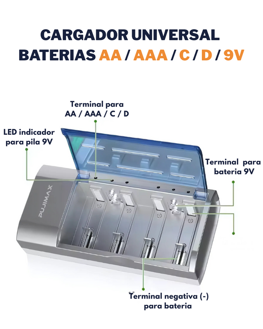 Cargador de baterias universal AA / AAA / Tipo C / Tipo D / 9V