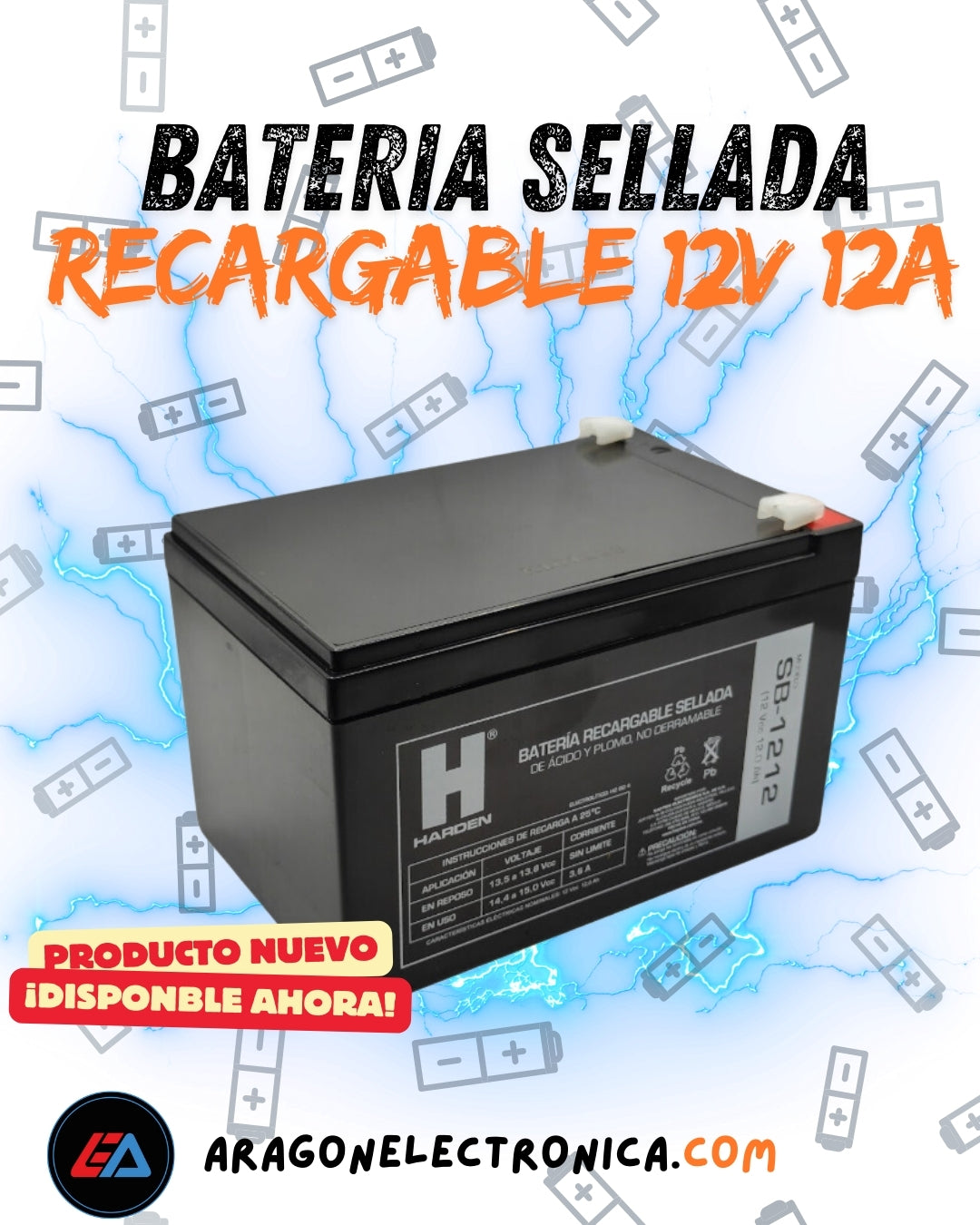 Batería 12V 12A Sellada Recargable SB-1212