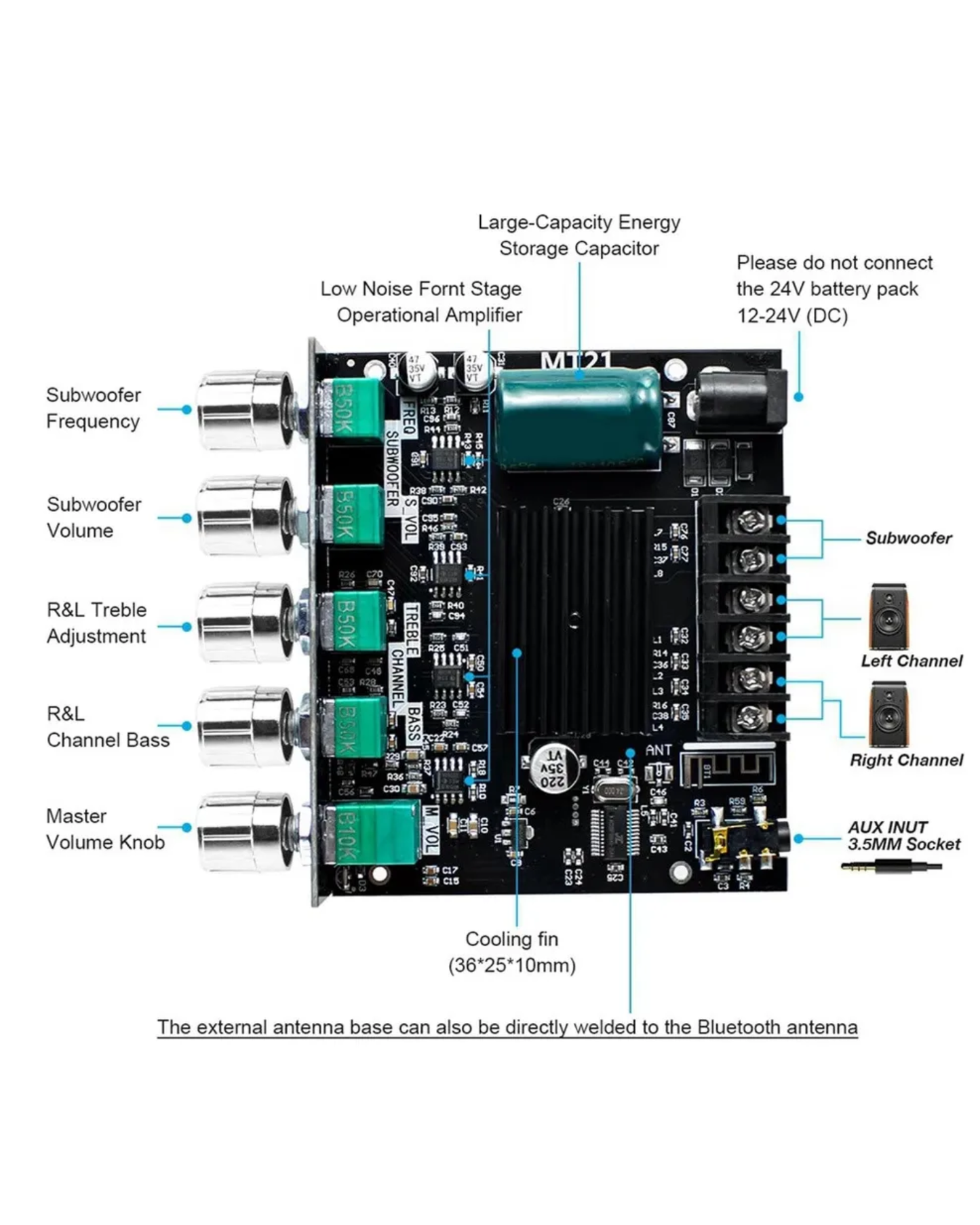 Amplificador bluetooth 2.1 canales | Placa amplificada estereo 50W + 50W + 100W ZK-MT21