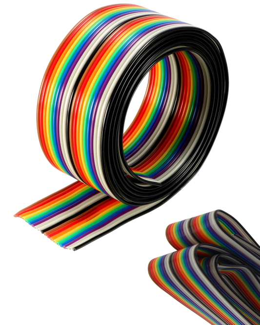 Cable plano arcoíris 20 vías 28AWG | Cable Ribbon multicolor Pitch estándar 20 hilos | Tramo 1 metro