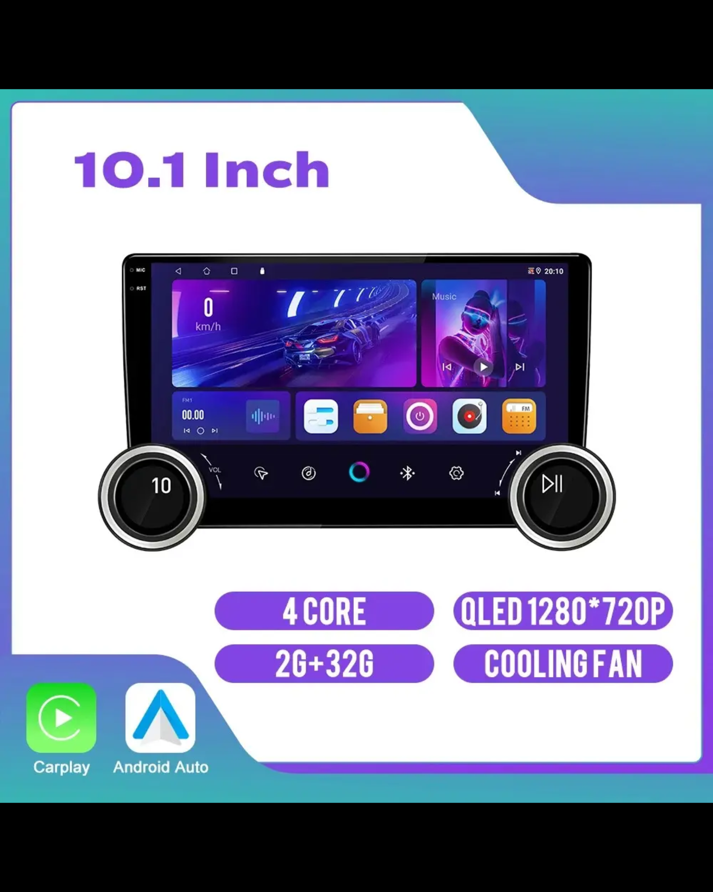 Autoestereo pantalla 10" Android Auto y Carplay Inalambrico | Estereo de pantalla doble din Universal KP-RA937