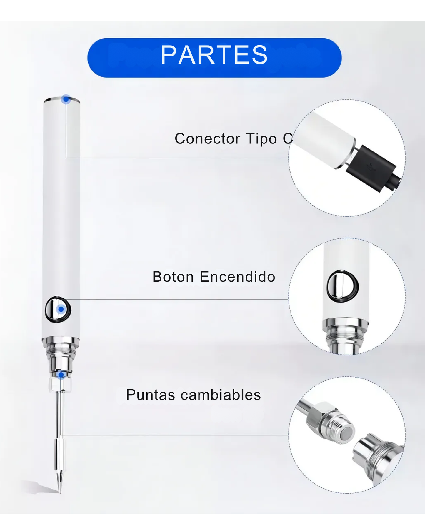 Cautín Inalambrico Portatil Recargable | Soldador 3 puntas intercambiables USB tipo C