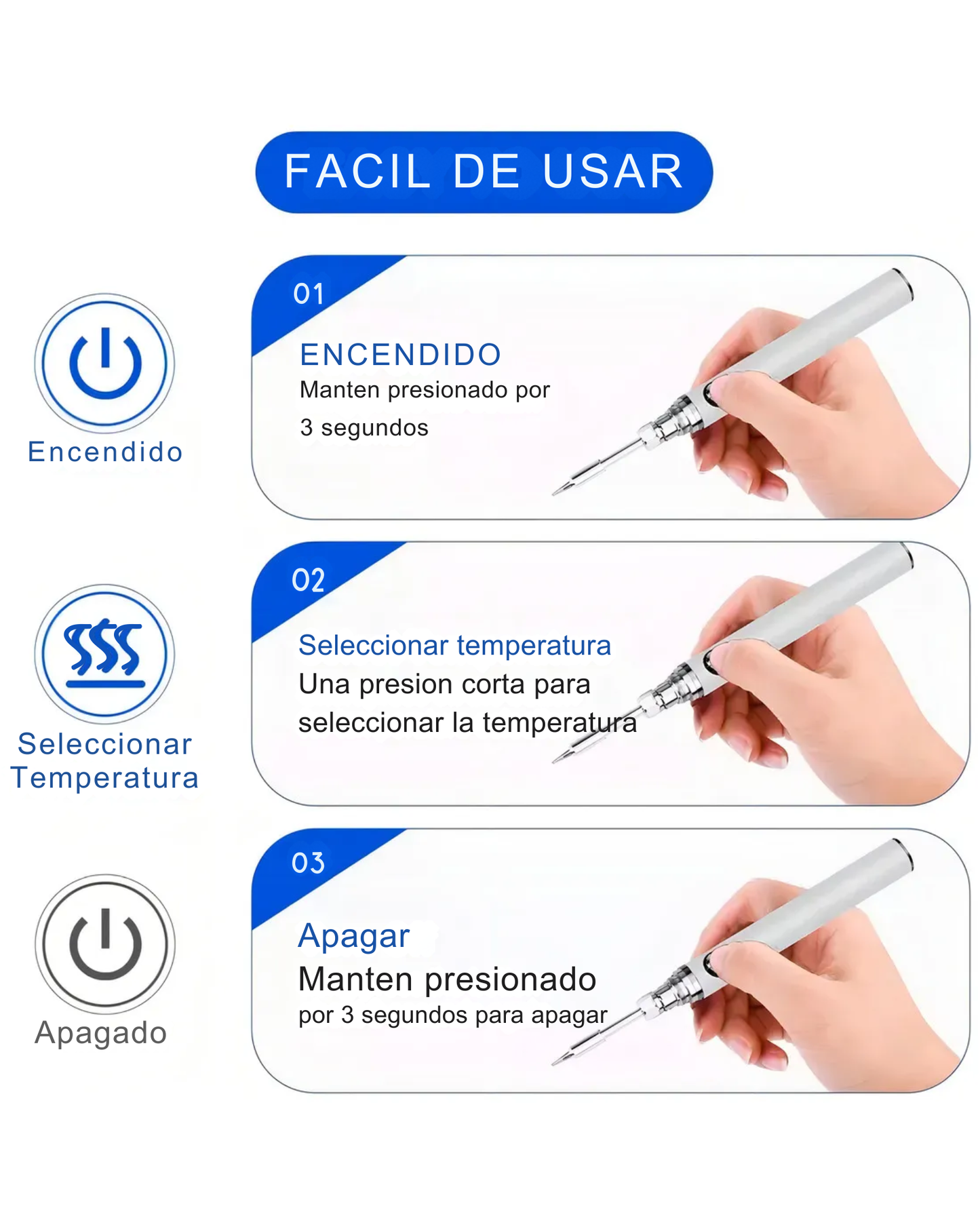 Cautín Inalambrico Portatil Recargable | Soldador 3 puntas intercambiables USB tipo C