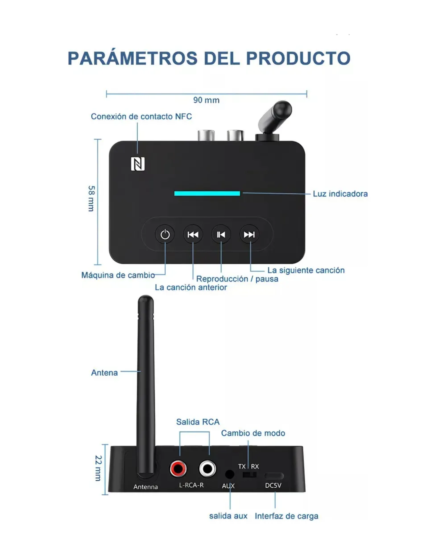 Receptor - Transmisor de audio Bluetooth | Receptor audio estereo Bluetooth 5.1 NFC