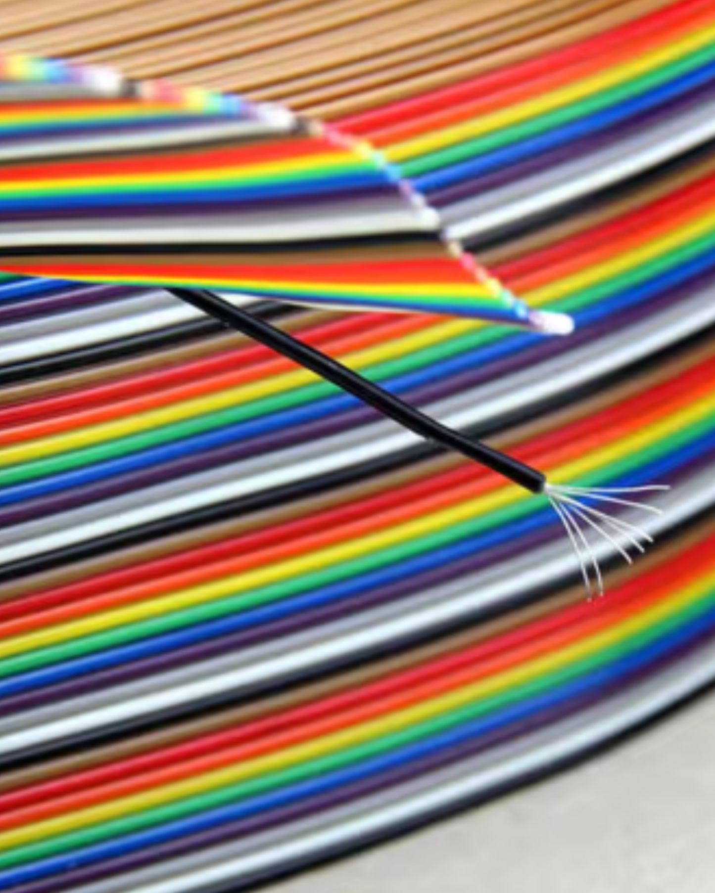Cable plano arcoíris 20 vías 28AWG | Cable Ribbon multicolor Pitch estándar 20 hilos | Tramo 1 metro